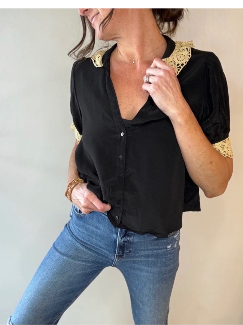 NWT Free People My Love Blouse in Black Size M